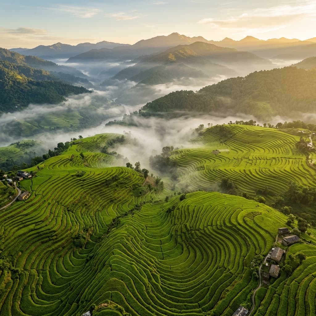 Aerial view of rice terraces — BCB farm